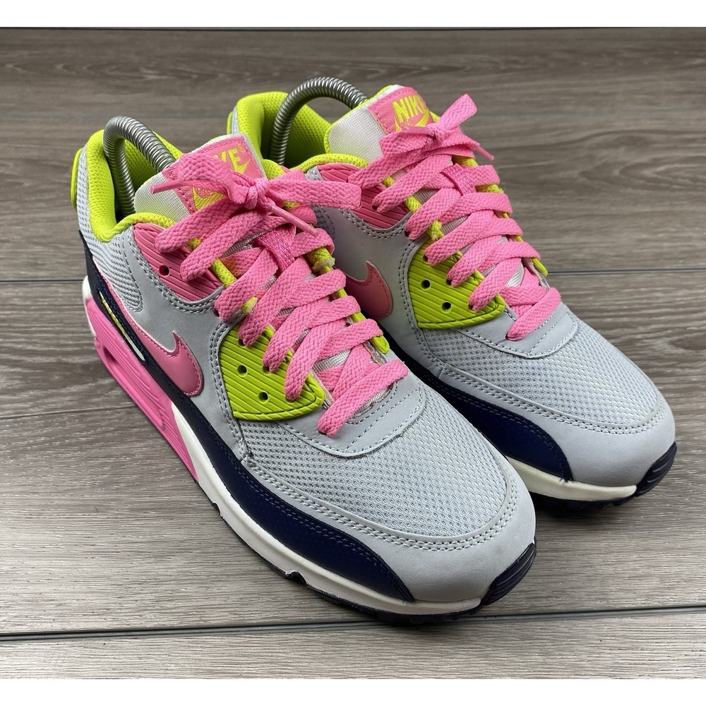 Nike Air Max 90 Grey Pink Volt GS Womens 8 345017-019 Youth 6.5